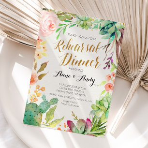 Invitación Suculentos acuarela Ensayo Cena Invitar Boho