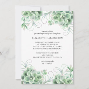 Invitación Suculentos acuarelas. Baptismo de cactus de verdor