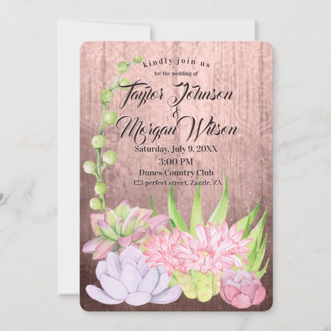 Invitación Suculentos acuarelas mágicas Boda (Anverso)