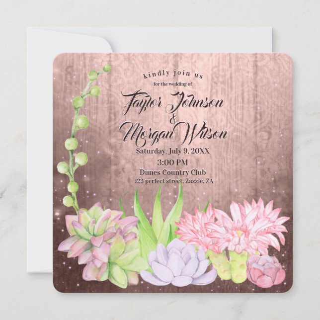 Invitación Suculentos acuarelas mágicas Boda (Anverso)