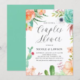 Invitación Suculentos acuarelas y ducha de flores