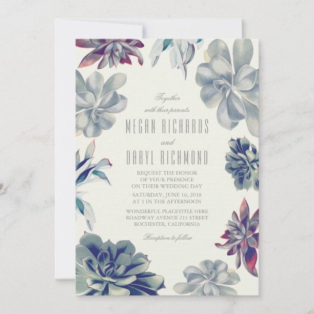 Invitación Suculentos Boda botánico de vegetación (Anverso)