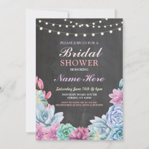 Invitación Suculentos Bridal Shower Rustic Chalk Light Invita