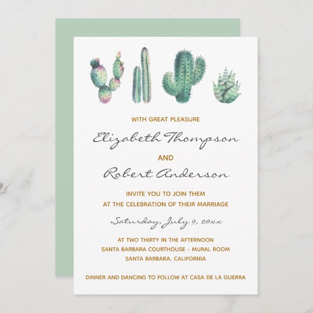 Invitación Suculentos Cactus Boda Moda elegante moderna (Anverso / Reverso)