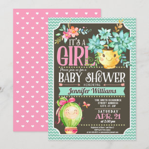 Invitación Suculentos, Cactus Chica Garden Baby Shower
