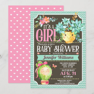 Invitación Suculentos, Cactus Chica Garden Baby Shower
