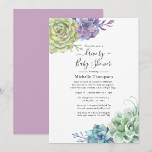 Invitación Suculentos Cactus De Acuarela Conducen Por Ducha