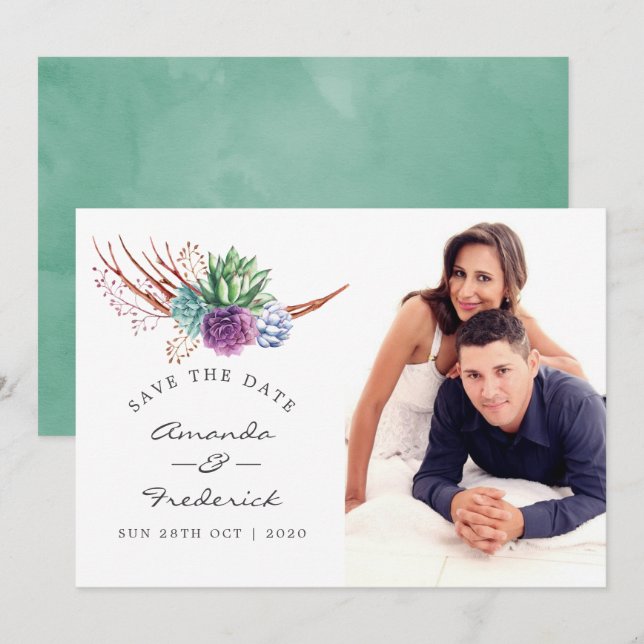 Invitación Suculentos del desierto acuarela Boda Guardar la f (Anverso / Reverso)