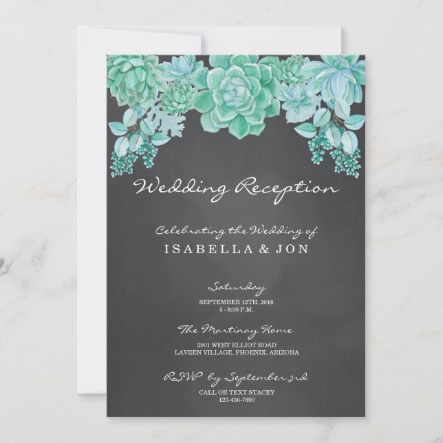 Invitación Suculentos en la recepción de boda de Chalkboard s (Anverso)