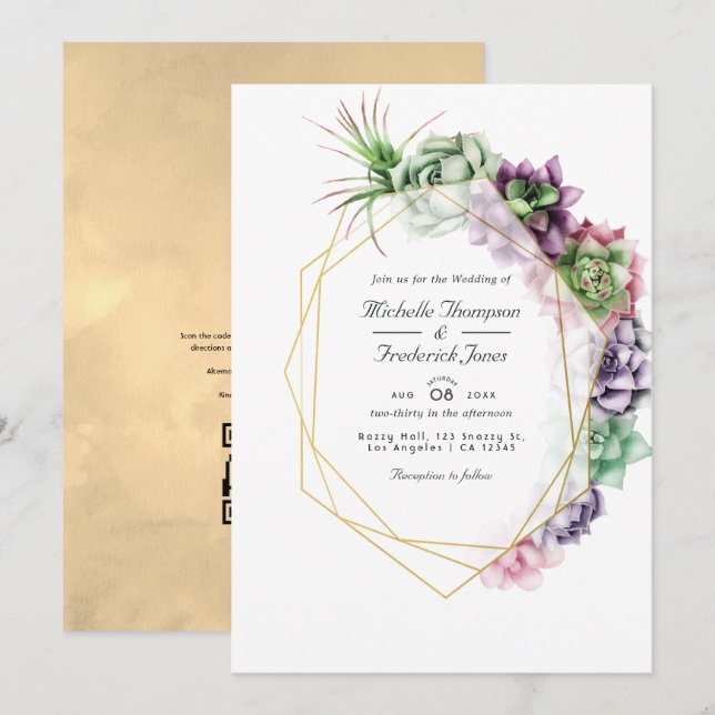 Invitación Suculentos Geométricos Herbario Boda Jardín Invi (Anverso / Reverso)