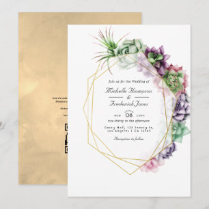 Invitación Suculentos Geométricos Herbario Boda Jardín Invi