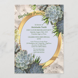Invitación Suculentos Hues de Blues Pale Cumpleaños