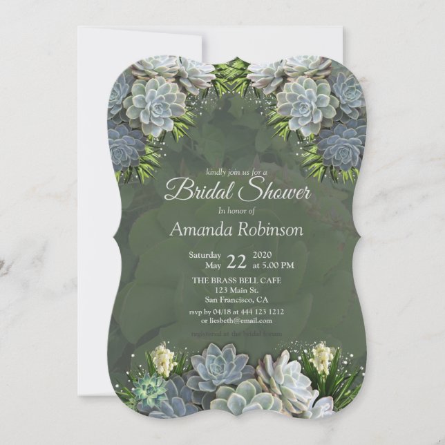 Invitación Suculentos Hues de Pale Blues Bridal Shower (Anverso)