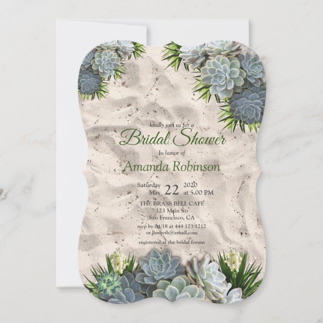 Invitación Suculentos Hues de Pale Blues Bridal Shower (Anverso)