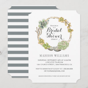 Invitación Suculentos, pelucas y piedras Bridal Shower