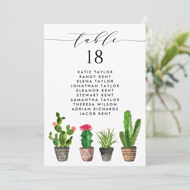 Invitación Suculentos Potables y Plan de Tabla Boda de Cactus (Anverso de pie)