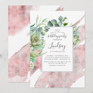 Invitación Suculentos Rosa de vegetación Relieve metalizado d