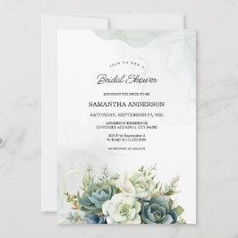Invitación Suculentos, rosas blancas y vegetación Ducha de No