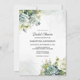 Invitación Suculentos, rosas blancas y vegetación Ducha de No