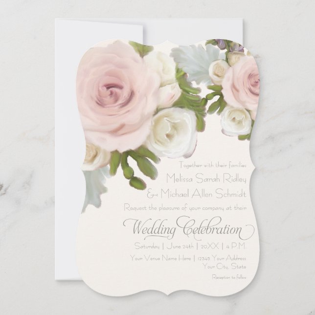 Invitación Suculentos Rosas de Boda floral romántico de lujo (Reverso)