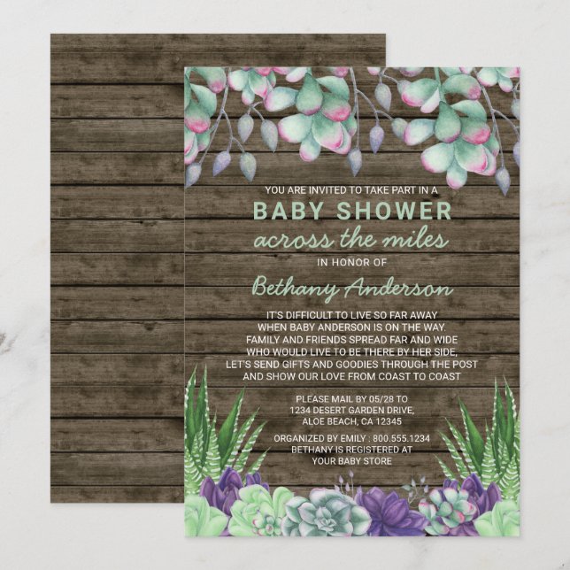 Invitación Suculentos rusos de Baby Shower a través de las mi (Anverso / Reverso)