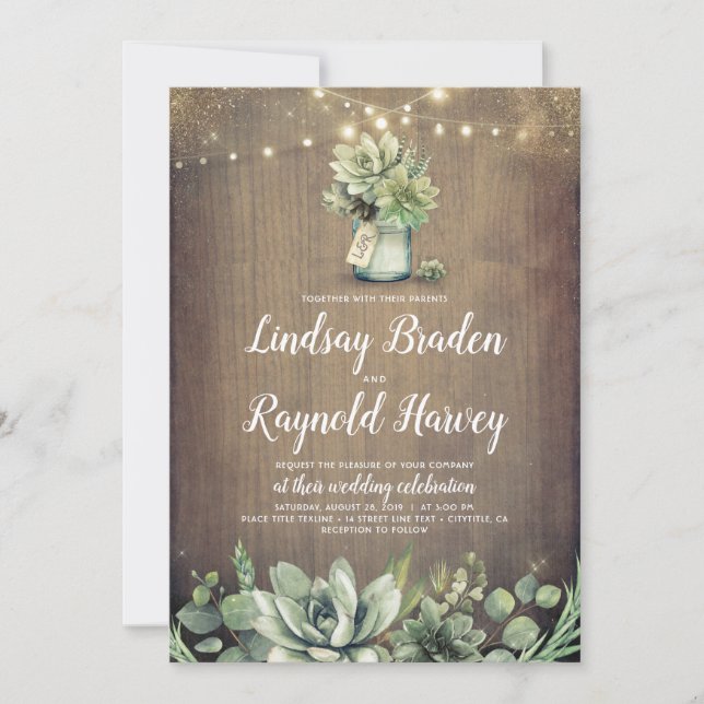 Invitación Suculentos | Rústica vegetación Boda de granero ru (Anverso)