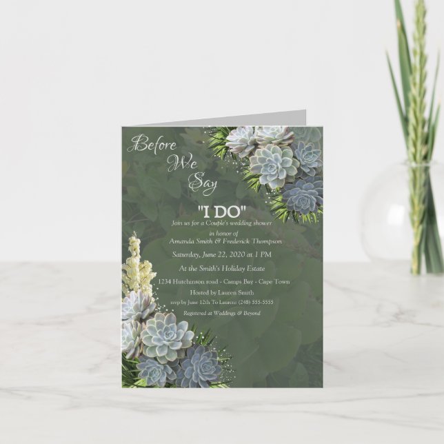 Invitación Suculentos tonos de azul pálido ducha de bodas (Anverso)