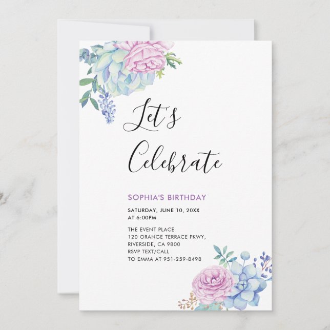 Invitación Suculentos Tropicales Fiesta de Cumpleaños de Adul (Anverso)