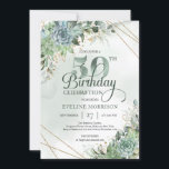 Invitación Suculentos verdes eucalipto faux gold 50<br><div class="desc">Un diseño de boho verdaderamente impresionante que ha cautivado todas las celebraciones y eventos de los últimos años, a saber, un lujoso ramo - una mezcla de suculentos y vegetación eucaliptos, trenzado elegantemente alrededor de un marco geométrico de imitación dorada. Puede estar seguro de que con este diseño para su...</div>