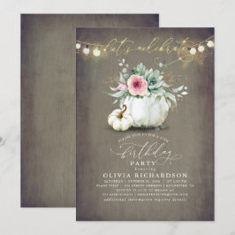 Invitación Suculentos y calabazas caen en un cumpleaños rústi