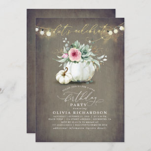 Invitación Suculentos y calabazas caen en un cumpleaños rústi