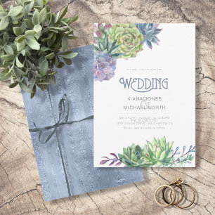 Invitación Suculents and Sparkle Boda Blue ID515