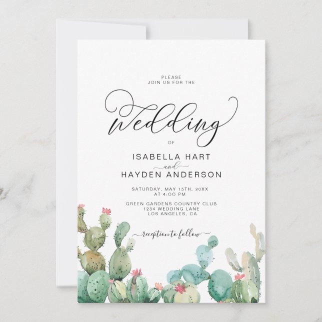 Invitación Sucultores Boda del Desierto Cactus Boho Cacti (Anverso)