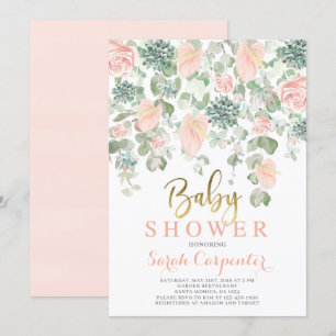 Invitación Sucultores, chica de ducha con flores de ántico