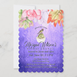 Invitación Sucultores de acuarela Bird Morple Bridal Shower