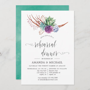 Invitación Sucultores de acuarela Boda Ensayo Cena