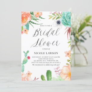 Invitación Sucultores de acuarela Fiesta Floral Ducha Bridal