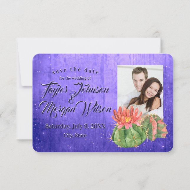 Invitación Sucultores de acuarela Foto Morado Guardar la fech (Anverso)