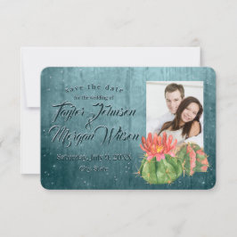 Invitación Sucultores de acuarela Foto Verde azulada Guardar 