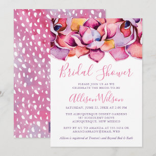Invitación Sucultores de color de agua rosado Ducha de novia