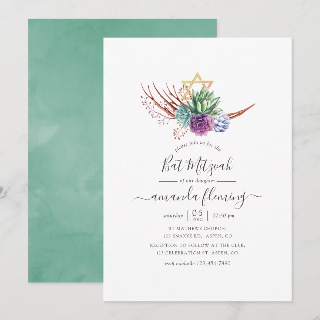 Invitación Sucultores del desierto acuático Bat Mitzvah (Anverso / Reverso)