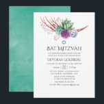 Invitación Sucultores del desierto acuático Bat Mitzvah<br><div class="desc">Plantas de cactus suculentas de color de agua invitan a mitzvah con acentos de azul,  ciruela,  menta y verde salvia.</div>