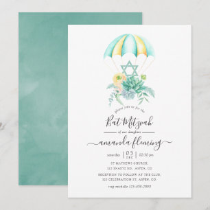 Invitación Sucultores Florales Bouquet Parachute Bat Mitzvah