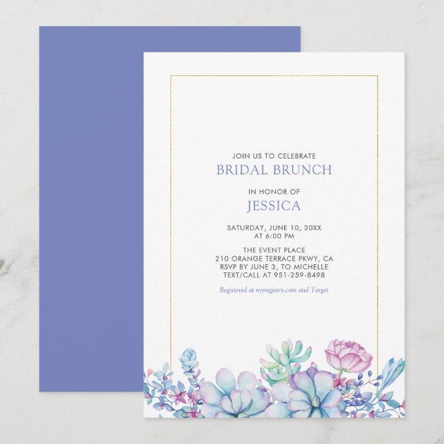 Invitación Sucultores Tropicales Y De Oro Brinchera De Novia (Anverso / Reverso)
