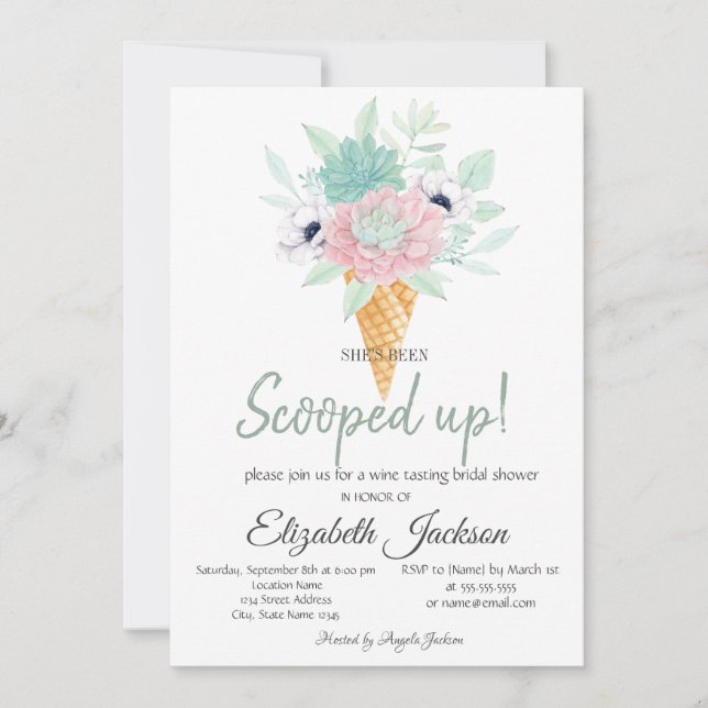 Invitación Sucumentos de helados floridos ducha de novia (Anverso)
