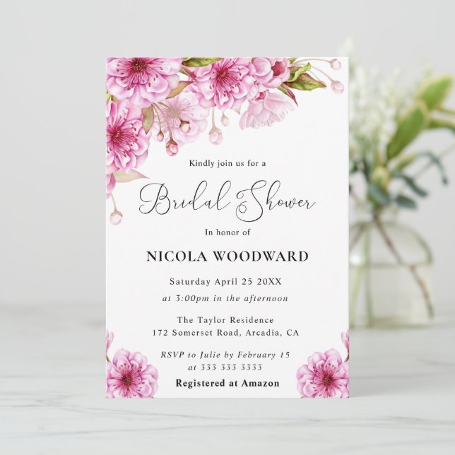 Invitación Sucursal acuarela de cerezo de flores de novia (Anverso de pie)