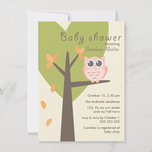 Invitación Sucursal de árbol de búho rosa sale de Baby Shower (Anverso)