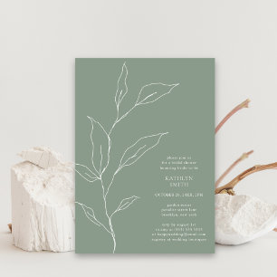 Invitación Sucursal de hojas de oliva verde sabio ducha de no