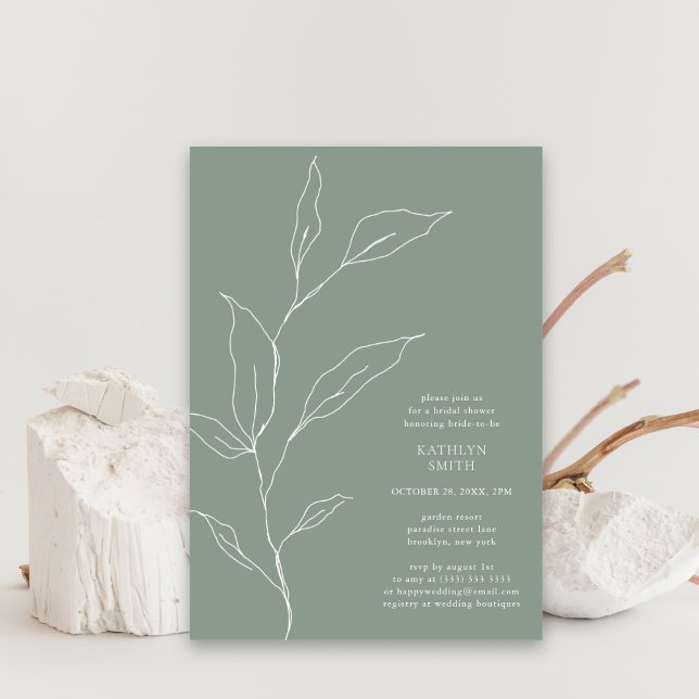 Invitación Sucursal de hojas de oliva verde sabio ducha de no (Subido por el creador)