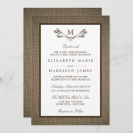 Invitación Sucursal de Monograma Rústico del País y Boda de B